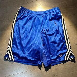 Champion Blue Striped Mesh Basketball Shorts With Pockets Size Large